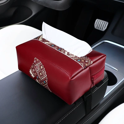 Car tissue box/set: Red High-End Tissue Box for Car