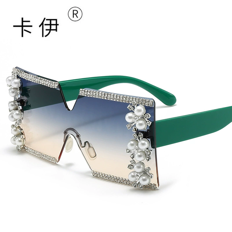 [新款无框大方框个性派对墨镜INS跨境批发镶钻太阳镜sunglasses]