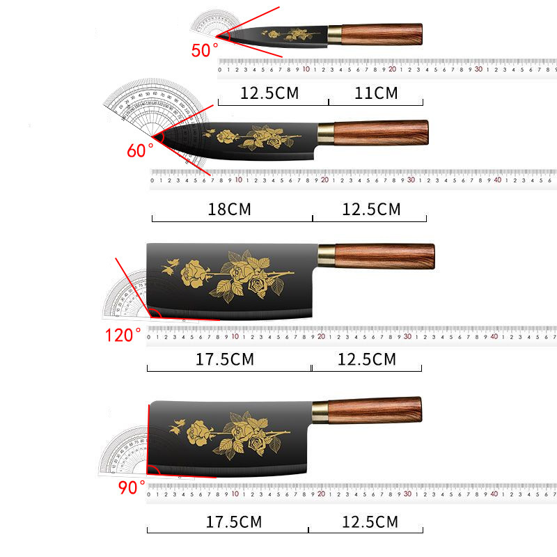 Kit de cuchillos de acero negro, conjunto completo de utensilios de cocina de acero inoxidable, cortador de verduras, cortador de huesos
