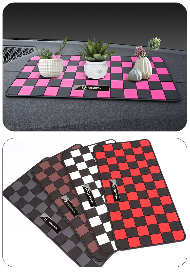 Car Anti-slip Mat Logo Decoration Cushion Car Inner Armrest Box Instrument Panel Mobile Phone Accessories Fixed Storage Rubber Pad