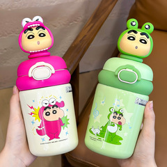Crayon Shin-chan Dual-Sip Insulated Cup for Girls, 2023 New Arrival, High-Quality 316 Straw Water Bottle, Child-Friendly Portable Water Cup