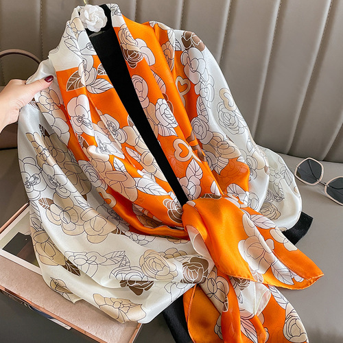 Xiaoxiangfeng Camellia fashion silk scarf women's dual-use temperament scarf autumn and winter warm gauze scarf temperament large shawl to keep out the cold
