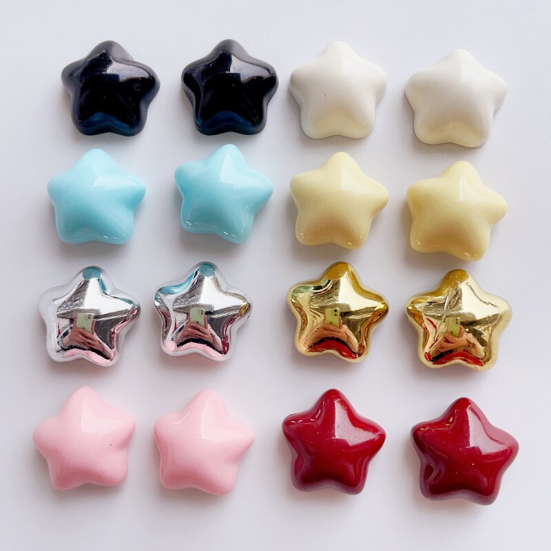 Electroplated silver five-pointed star diy handmade material mobile phone case drop glue patch shoe buckle hairpin star accessories wholesale