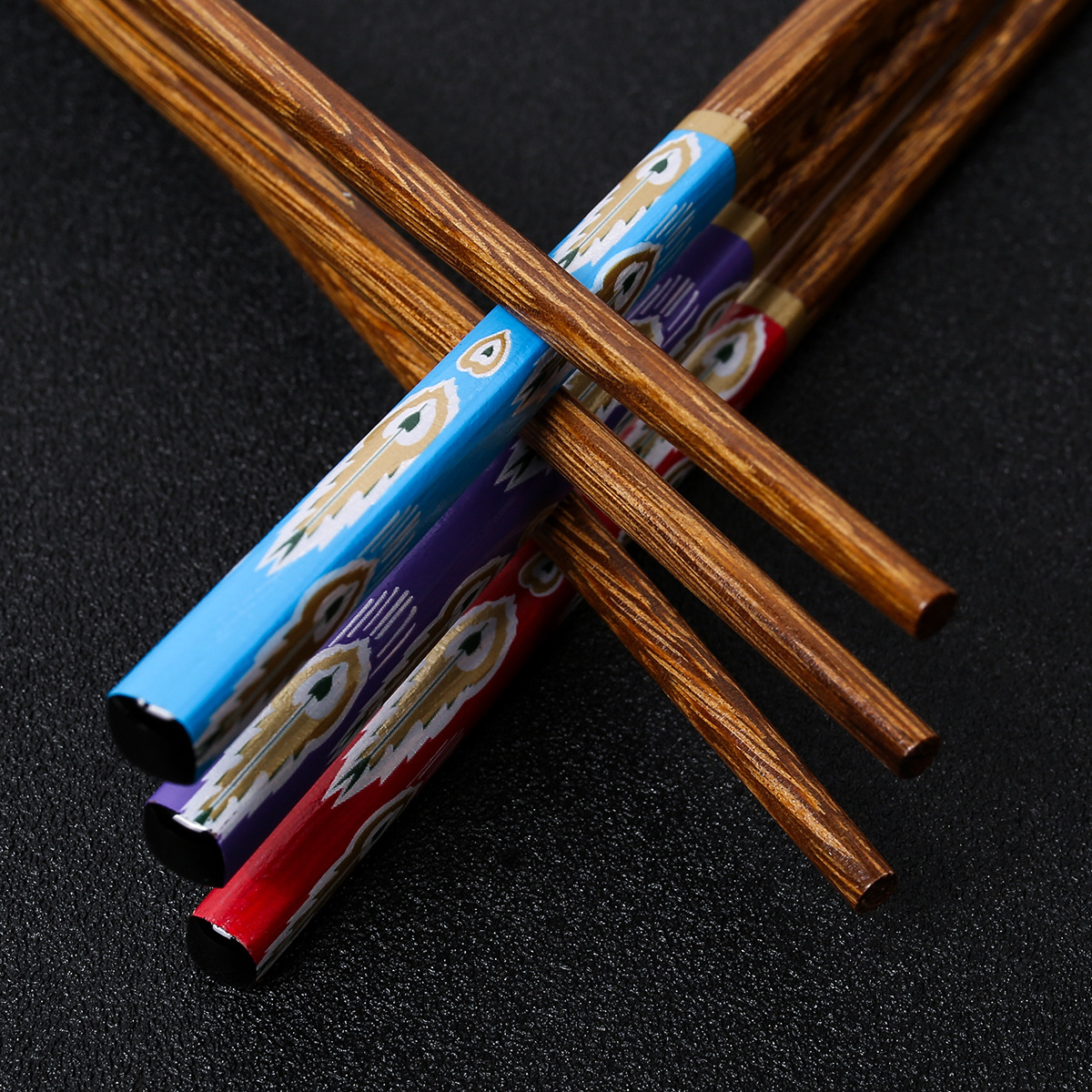 Palillos de madera de ala de pollo, película floral impresa de madera maciza para el hogar, cola de pavo real, sin pintura, sin cera, spot al por mayor, LOGO personalizable