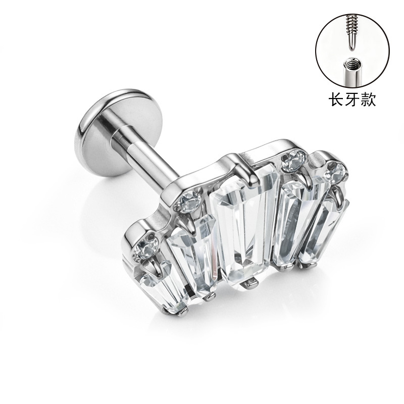 F136 Titanium Alloy Ear Studs Carved Long Tooth Ear Bone Studs Zirconia Lip Studs G23 Titanium Body Piercing Jewelry detail image 27