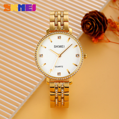 Elegant Quartz Watch with Diamond-encrusted Simple Dial, Fashionable and Versatile Timepiece for Women