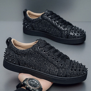 European Station 2025 New Red Sole Men's Casual Studded Sneakers Fashion Rhinestone Trendy Men's Shoes