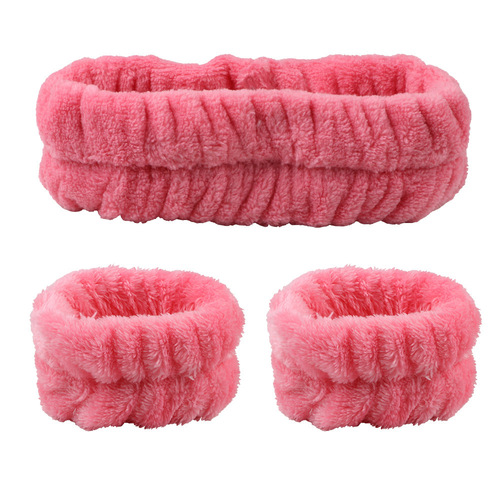 Cross-border best-selling coral velvet face towel headband with wristband set, waterproof stain hair band for women for using during mask and washing