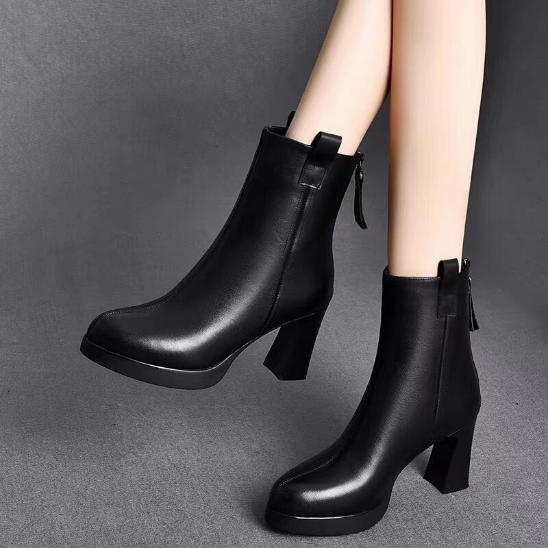 Thick-soled high-heeled martin boots women's waterproof platform comfortable 2024 autumn and winter new pointed thick-heeled retro all-match women's boots