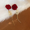 Red silver needle, retro demi-season earrings from pearl with bow, silver 925 sample, wide color palette