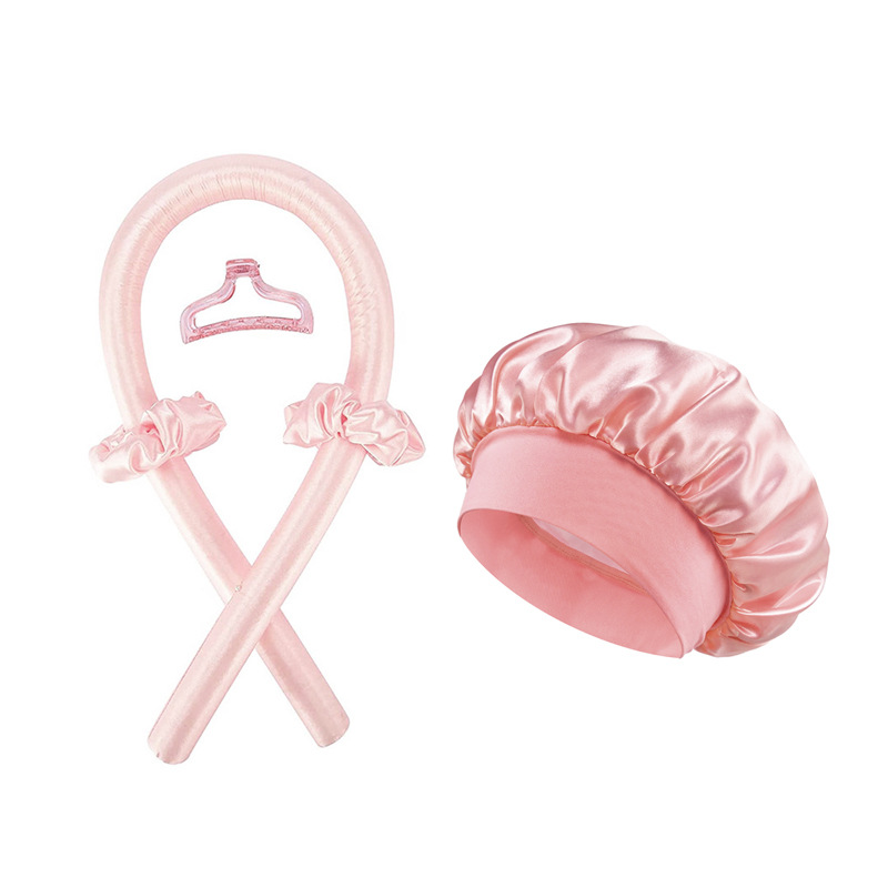 팥앙금색 샤워캡 + 고급 핑크 (컬링 아이롱 + 머리끈 2개 + 헤어 클립 1개)