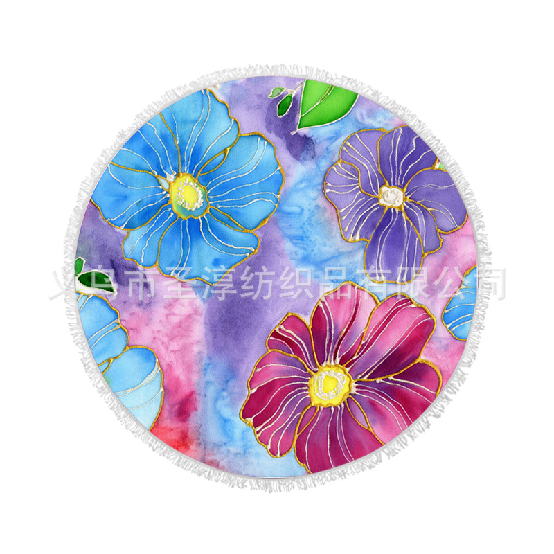 Toalla de playa de fibra redonda Toalla de baño imprimible logotipo patrón playa fitness Toalla de playa deshilachada