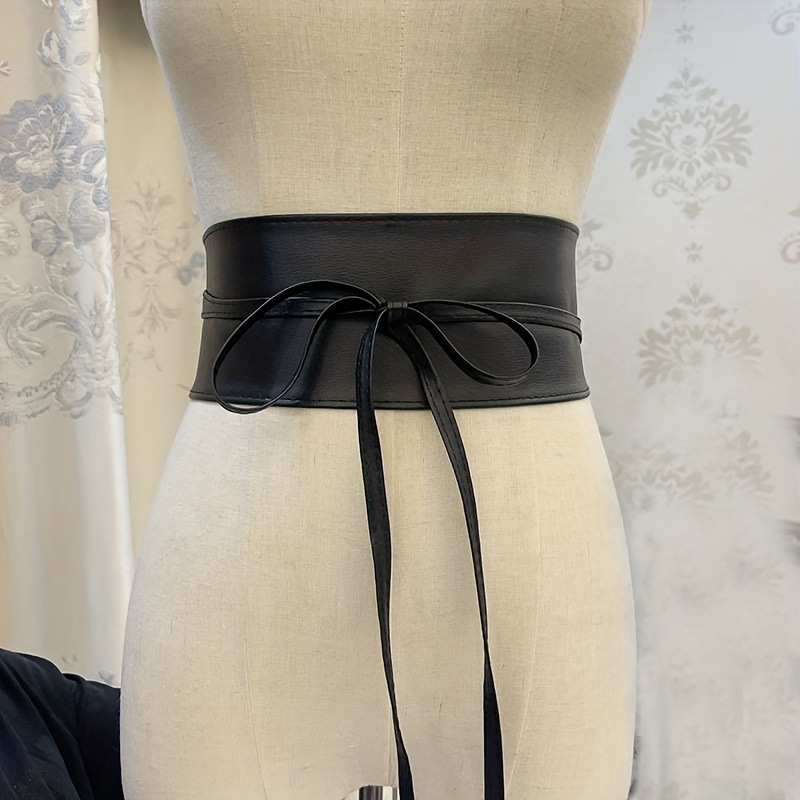 Pu Leather Material Solid Color Pattern Retro Solid Color Pu Leather Women's Leather Belts