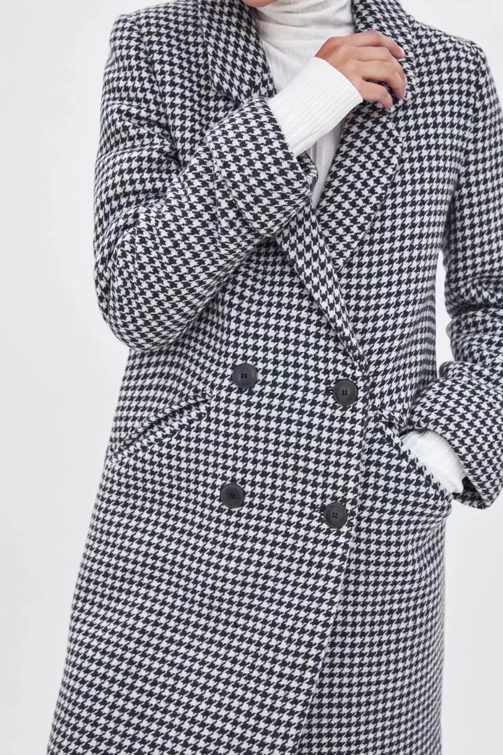 houndstooth double- breasted overcoat nihaostyles wholesale clothing NSAM82243