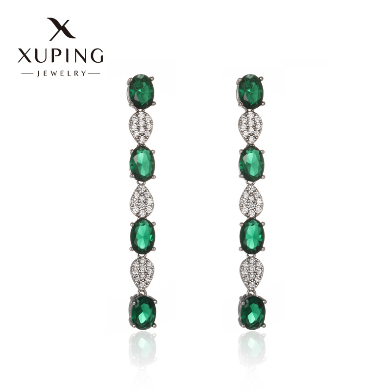 Xuping imitación de aretes de color esmeralda retro verano sensación de diseño ligero de lujo nicho bordado pendientes largos orejetos para mujeres