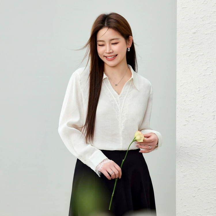 [Элегантный темперамент модной нежной кружевной рубашки] Funny Show большой размер женский толстый mm2025 весенний стиль новый