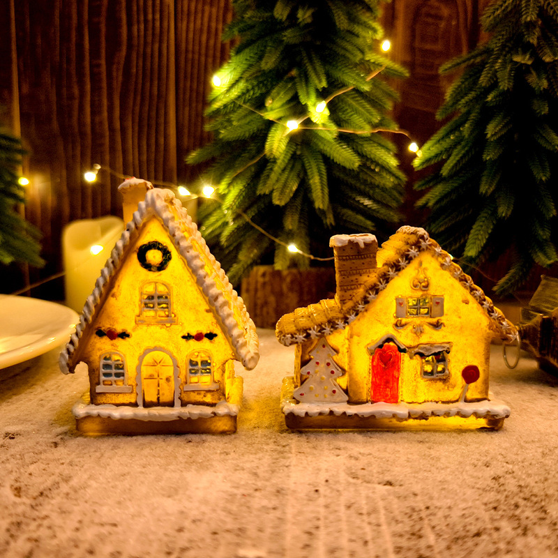 新しいクリスマス樹脂小さな家マイクロ風景 LED 発光ハウスクリスマスハウスデスクトップ装飾品クリスマス装飾|undefined