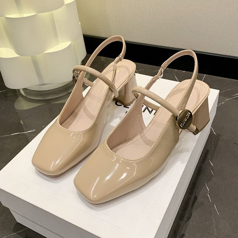 Korean Style 2026 Spring New Sandals with Open Back, Square Toe Mary Jane Shoes for Women, Chunky High Heels Korean Style 2026 Spring New Sandals with Open Back, Square Toe Mary Jane Shoes for Women, Chunky High Heels