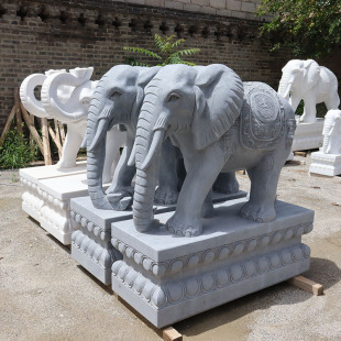 Auspicious Ruyi Stone Carving Elephant Pair of Villa Company Door Watchman Bluestone Elephant Town House Lucky Ornaments