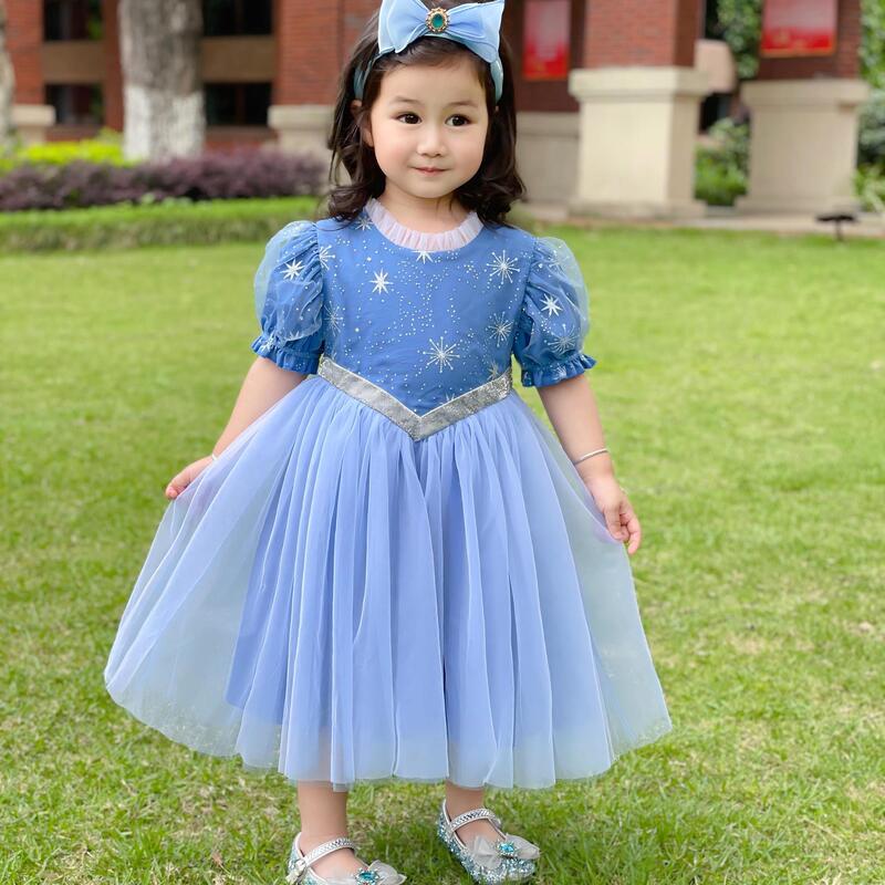 Girls New Dress Love Gauze Short-Sleeved Elsa Dress Internet Celebrity Girl Long-Sleeved Elsa Princess Dress Mesh Fluffy