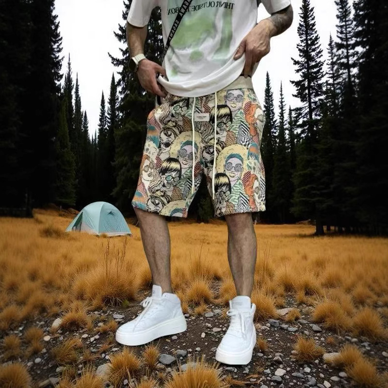 Men's Streetwear Shorts With Premium Print, Straight Cut 5-Inch Casual Shorts, Lightweight Summer Hip Hop Fashion Shorts For Outdoor Daily Wear_viptrois.com