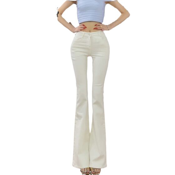 With rich hip pad ~ white high-grade hot girl low waist Denim micro flared pants women's autumn stretch tight pants