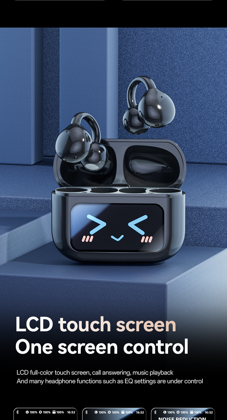 Ai Smart Wireless Bluetooth Ear Clip Headphones Colour Display_voghion.com