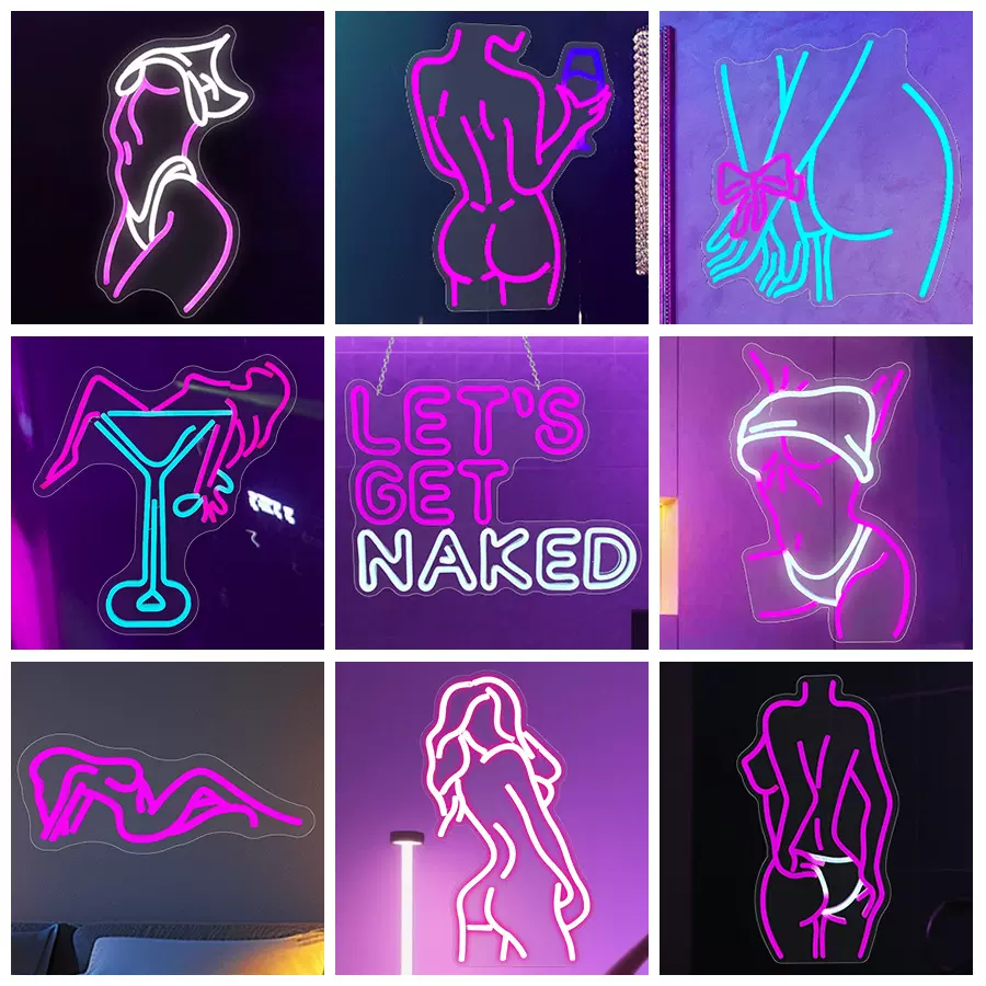 跨境派对酒吧氛围灯性感美女霓虹灯发光字室内墙面造型led装饰灯