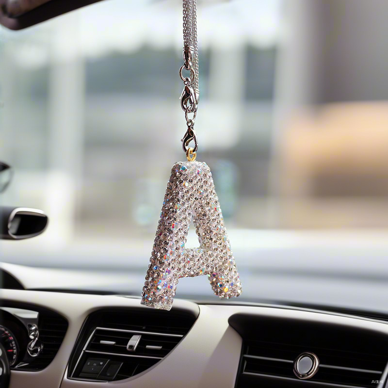 Letter bow clay car interior accessories pendant ladies rhinestone car rearview mirror pendant pendant