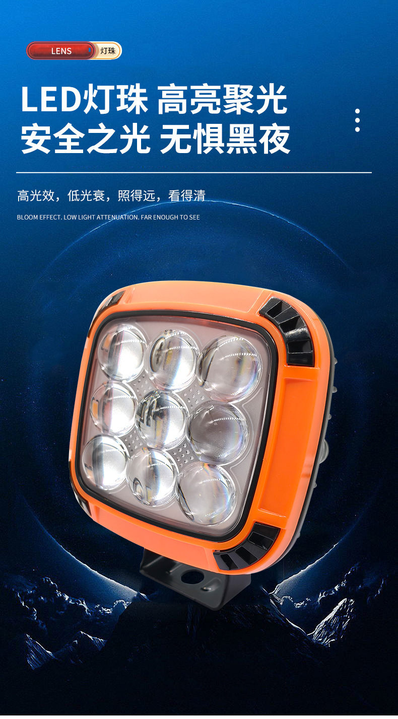 Cross-border wide-voltage external motorcycle light, white and yellow front headlight, motorcycle and electric vehicle lighting, Fengwu 9 beads