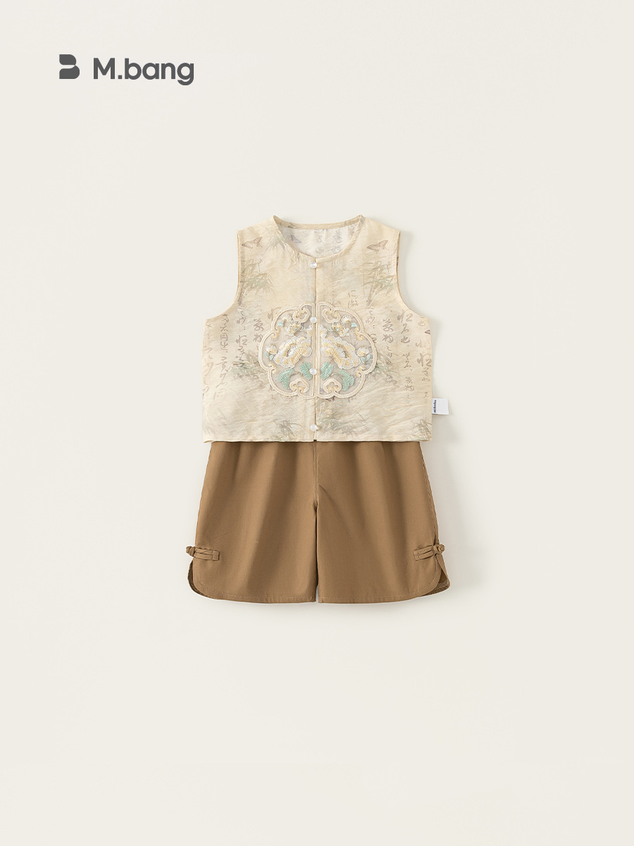 Youbao ropa para niños verano niño estilo nacional bordado chaleco sin mangas color sólido hebilla pantalones cortos de dos piezas nuevo traje chino