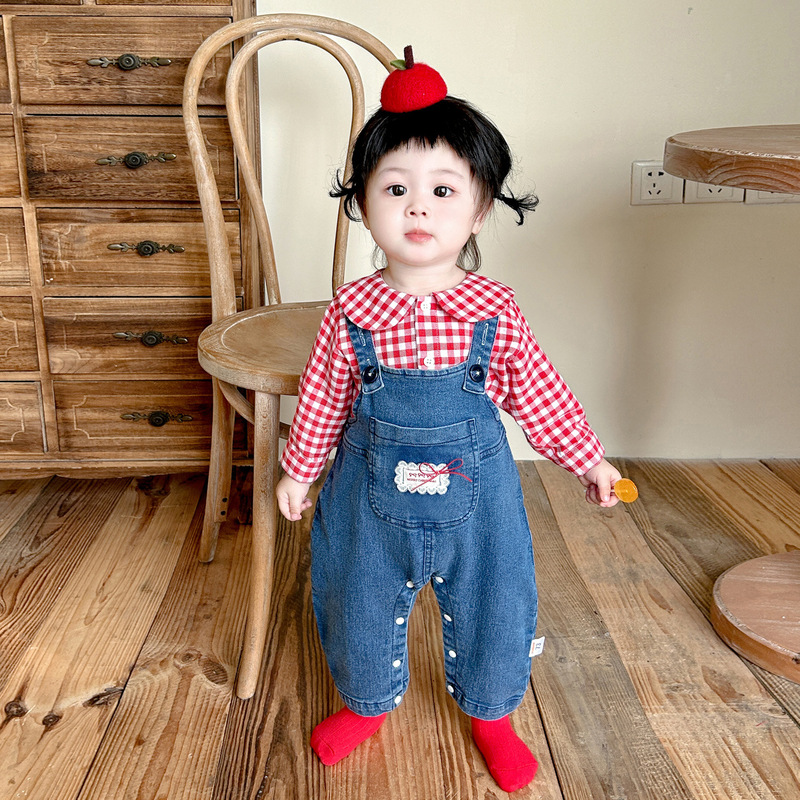 女宝宝衣服秋装牛仔背带裤套装幼童春秋季洋气两件套源头厂家批发|undefined