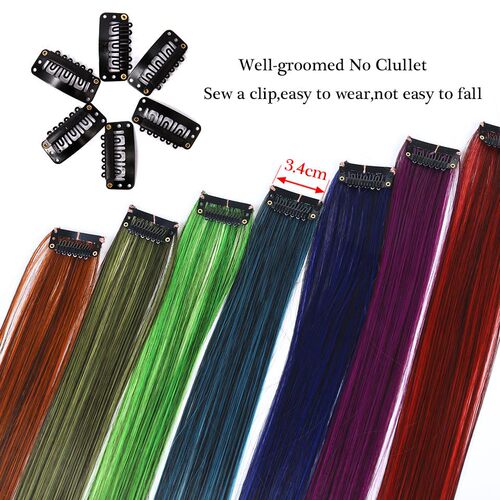 Cross-border European and American wig clips with ear-hanging design, dyed hairpieces—new arrival in one-piece style, featuring vibrant gradient colors and high-temperature resistant fibers.