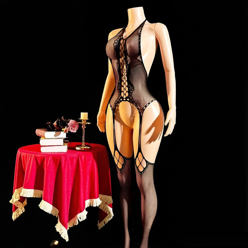 Fábrica de ropa interior de mariposa transfronteriza Temu europea y americana sexy cuello colgante uniformes de malla seducción amor 748