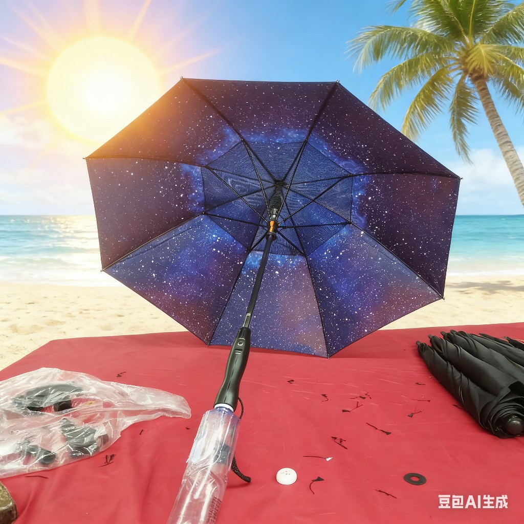 Paraguas de ventilador en aerosol de tecnología negra imprescindible para viajes de verano, protección solar, artefacto de enfriamiento, sombra portátil