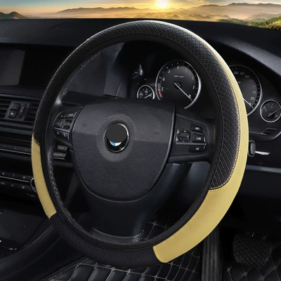 accessories without inner ring steering Steering wheel cover - dd-no-inner-ring-embossed-grid-new-black-beige-37-38-universal-without-inner-ring