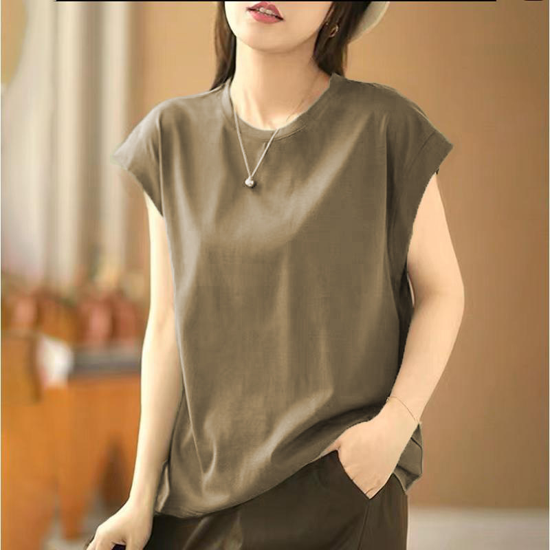 Green Fresh Style Sleeveless Tank Top, Design Side-Cut Anti-Exposure T-Shirt, Versatile Summer Women's Wear_ecoleips.com