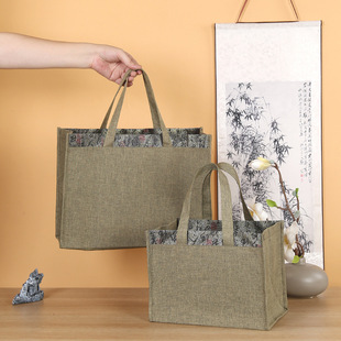 High-End Linen Tea Gift Box Handbag Loose Tea Tea Cake Green Tea Black Tea Gift Bag Clothing Business Gift Bag