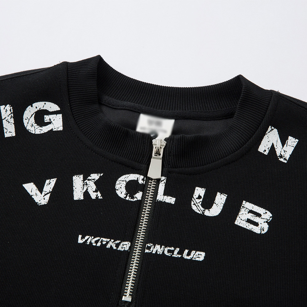 Gilet court zippé à imprimé minimaliste, col rond, sweat-shirt tendance pour homme, style streetwear décontracté._voghion.com