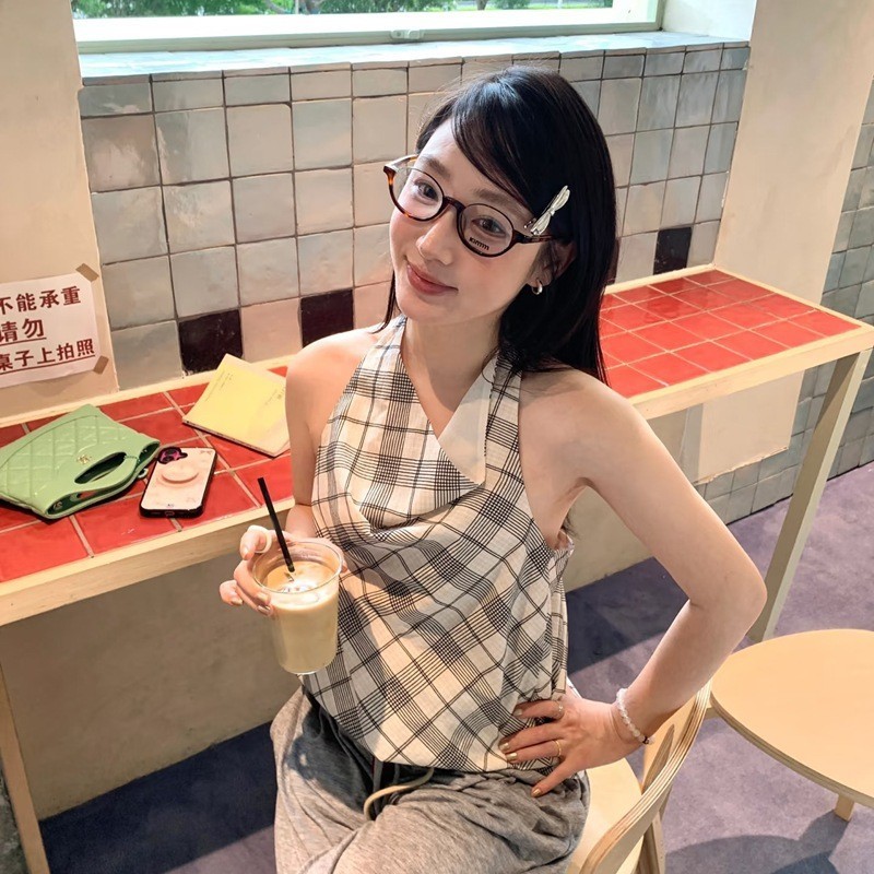 韓国風近視女性用下半フレームメガネ、ブルーライトカット、度付きべっ甲オタク小フレームオーバルフラットフレーム装着可能|undefined