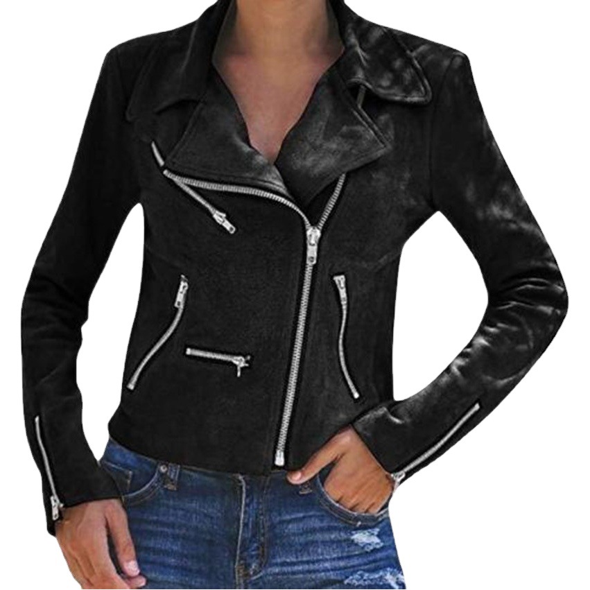 Chaqueta de moda femenina transfronteriza 2026, superventas en Amazon, estilo nuevo de otoño e invierno, top corto para mujer con múltiples cremalleras y cuello vuelto.