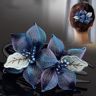 Luxury Large Copper Silk Duckbill Clip Back of Head Hair Top Clip Headwear Women's Crystal Elegant Mother Shark Clip