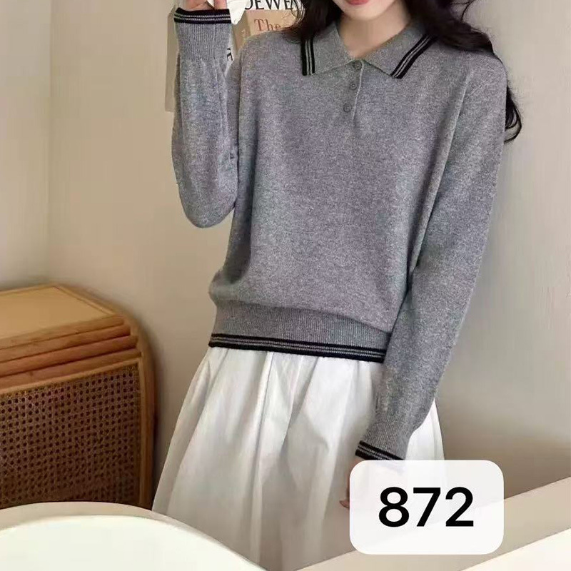 韩版宽松显瘦百搭翻领POLO毛织衫长袖毛衣打底上衣女装工厂针织衫|undefined
