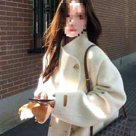 感白色羊绒呢子大衣女冬季年新款呢保暖外套宽松