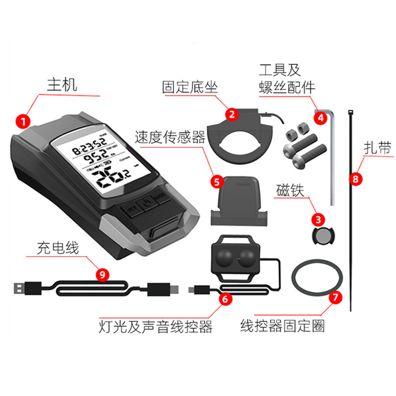 ダブルt 6強光自転車ヘッドライト無線コード表 + ヘッドライト + ラッパ三合一車灯マウンテンバイク騎乗装備|undefined