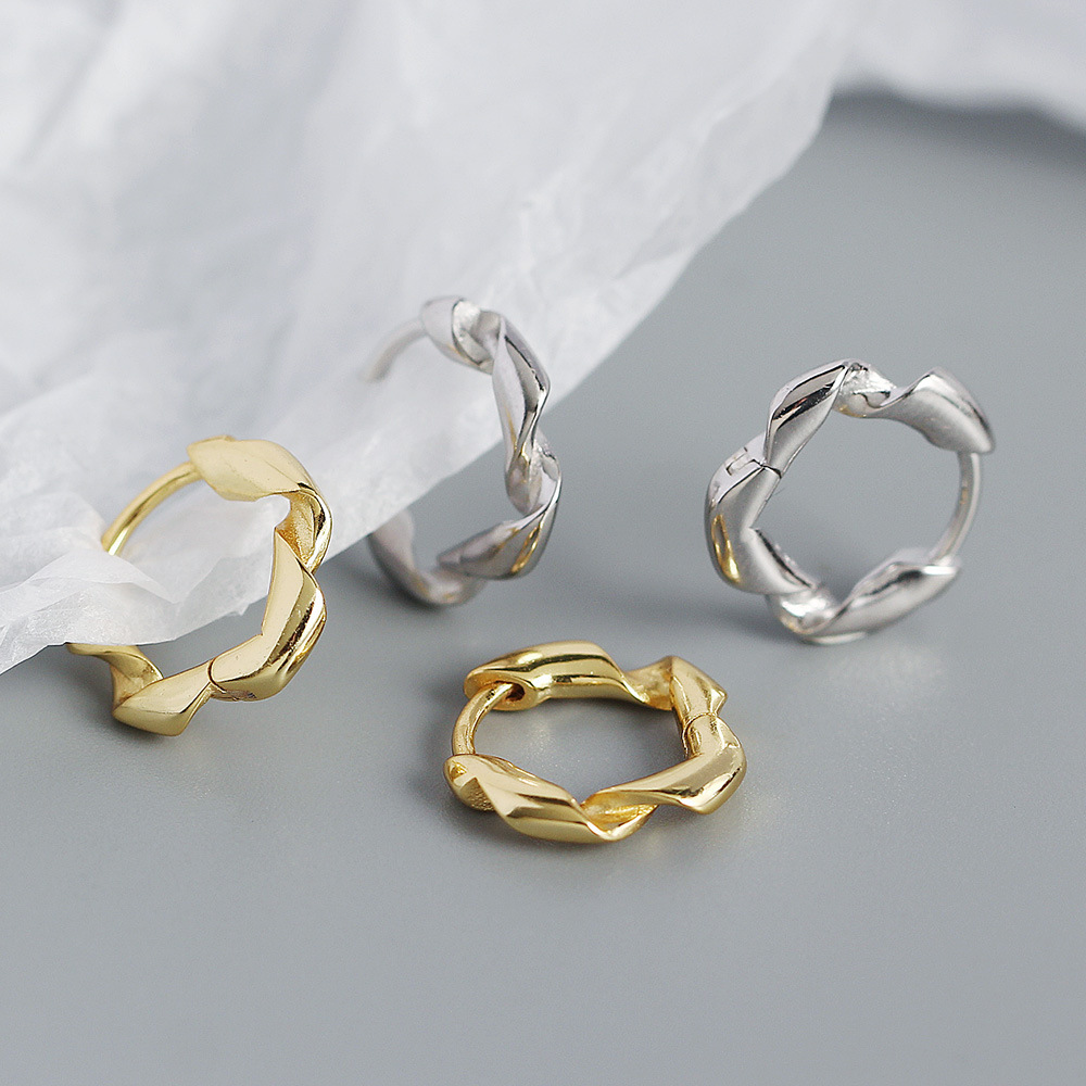 INS Style, Fashion Style 1 Pair 925 Sterling Silver Metal Irregular Twist Electroplating 18K Real Gold Plated Platinum Plated Earrings Ear Studs