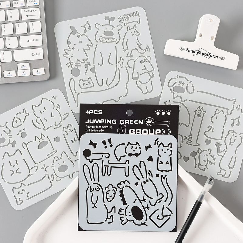 Yuezhen Sweet Pet Holiday Handwritten Newspaper Template Hollow Painting Cross-Border Inkjet Oil Pastel Hollow Template Painting Template