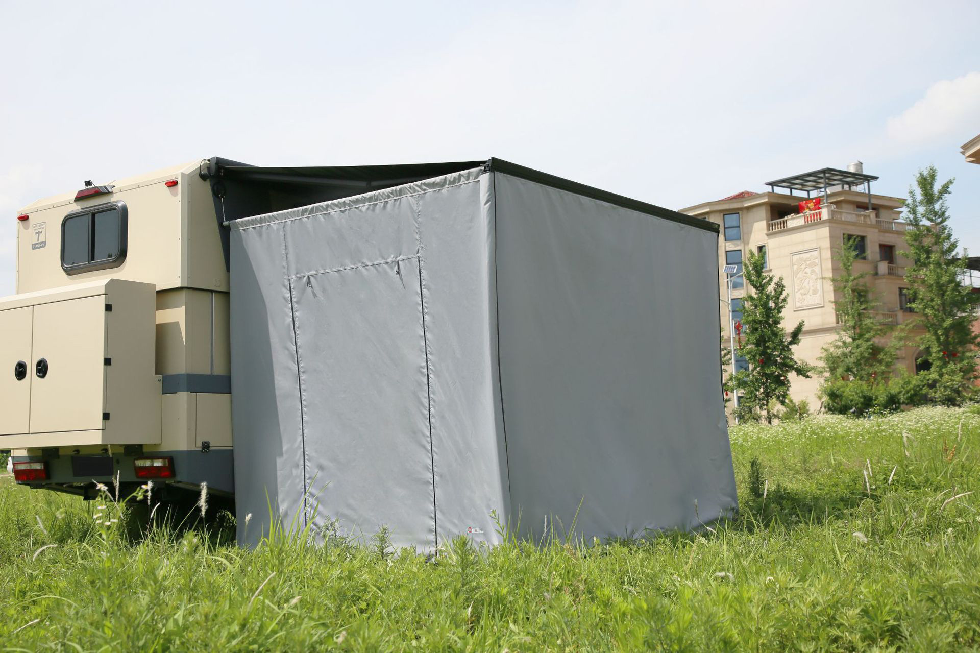 Source factory outdoor black vinyl canopy camping tent RV side expansion awning fabric, main fabric, side fabric wholesale
