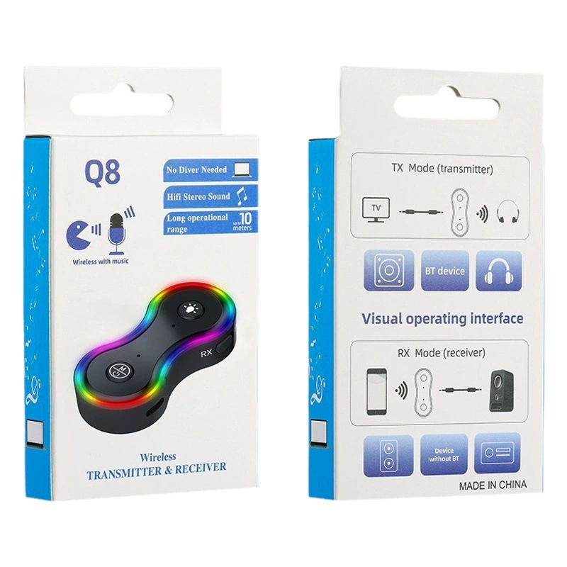 Трансграничное Новое цветное кольцо Q8 AUX два в одном аудиоприемник Bluetooth передатчик автомобильный аудиоадаптер Bluetooth