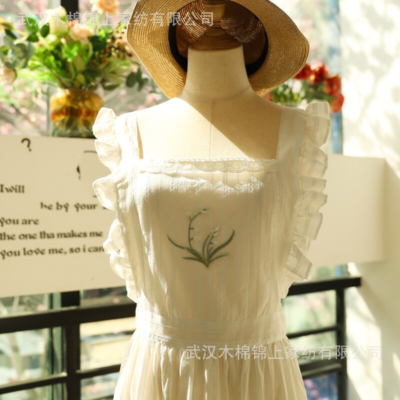 文芸純白刺繍ハスの葉のフリルの清新な田園の王女風エプロンの焙煎エプロンのフランス式レトロ|undefined